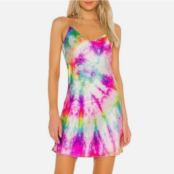 Dannijo Sik Tie Dye Mini Slip Dress Multi Rainbow USA Boho Womens S - Picture 1 of 7